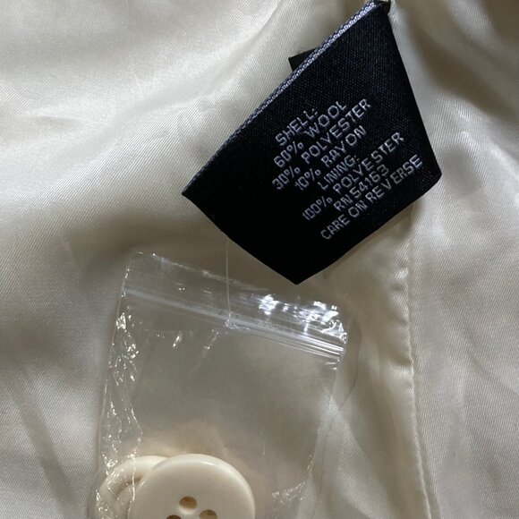 Guess Trench Coat NWOT Wool Off-White Lined Double Breasted w Collar, size XL - Picture 9 of 13